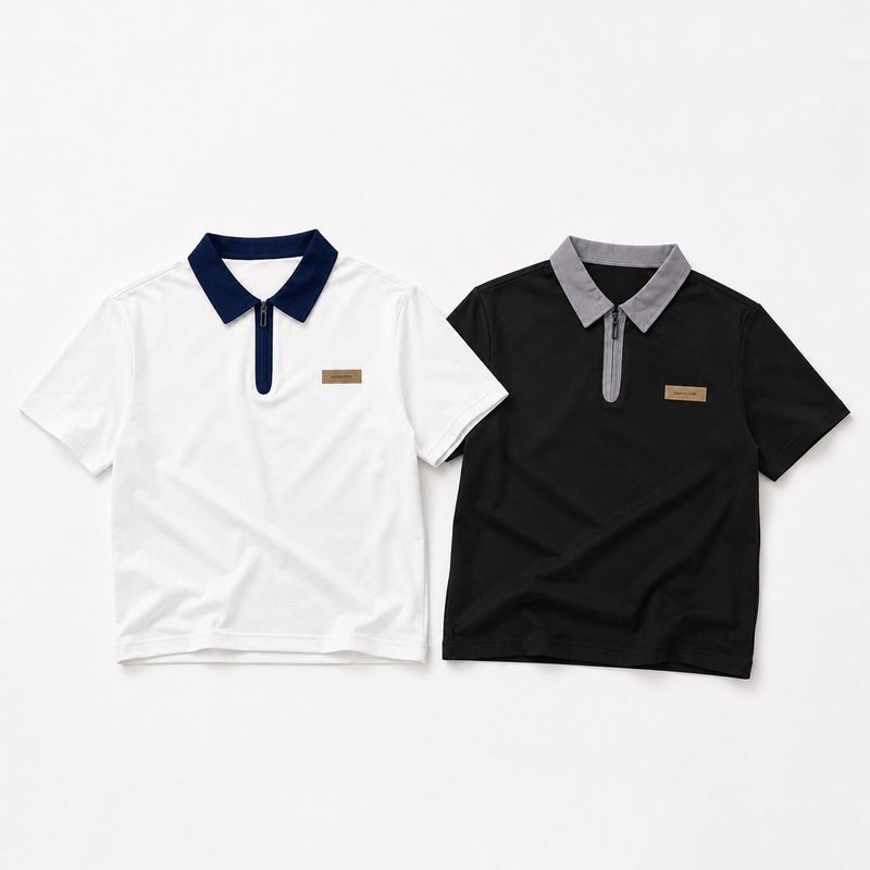 Day Coloring Collar Patch Semi-Zipup Short Sleeve (2 colors)