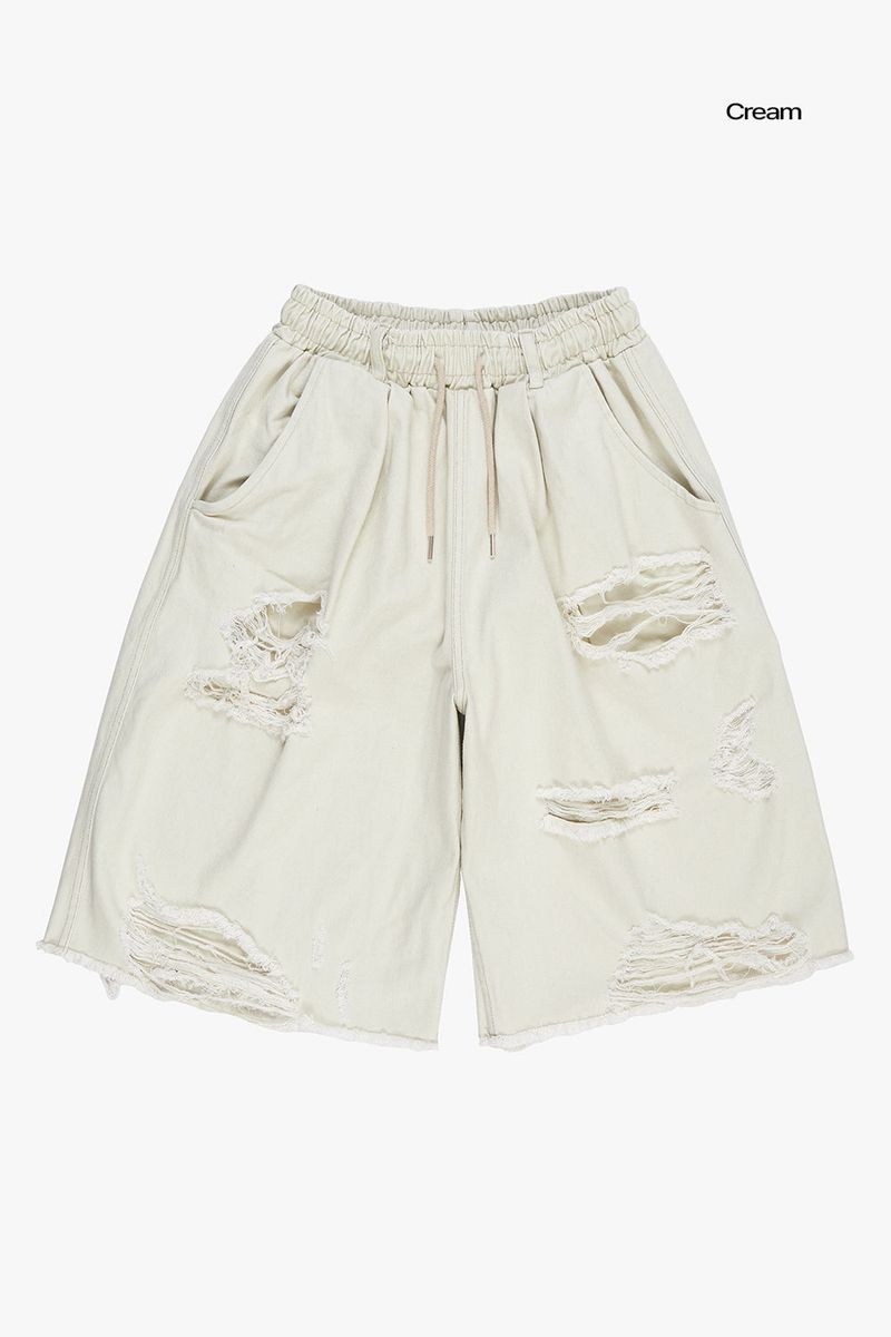 Wild distressed banding denim shorts