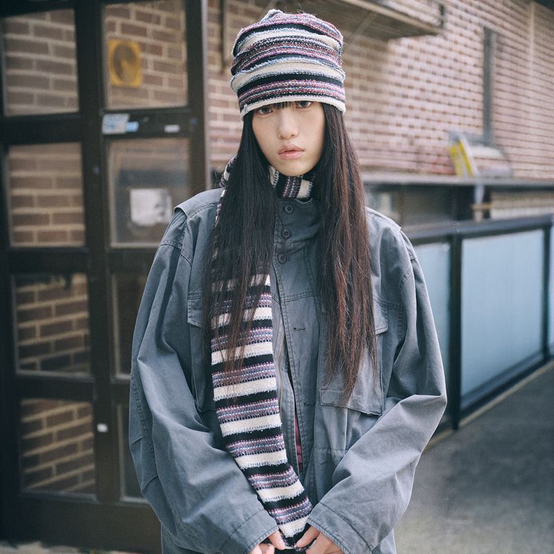 boho stripe beanie purple