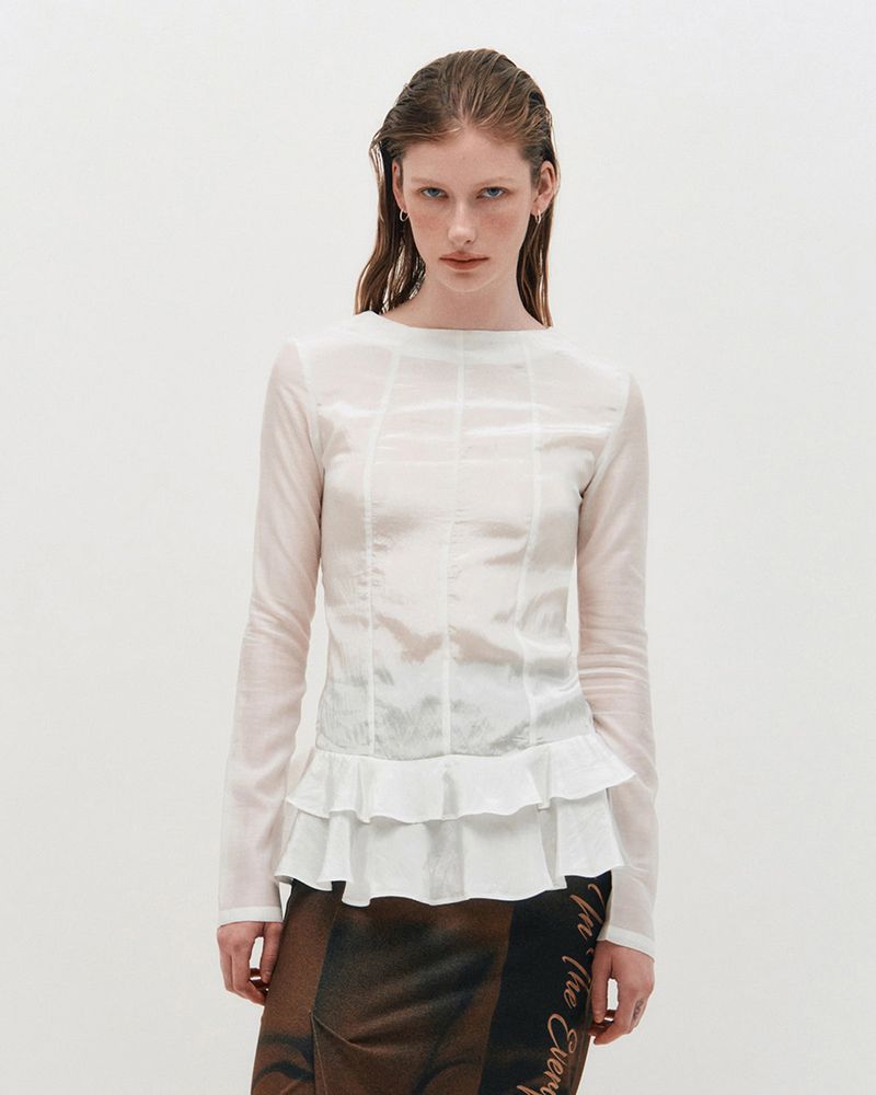 Glossy Frill Top _ WHITE