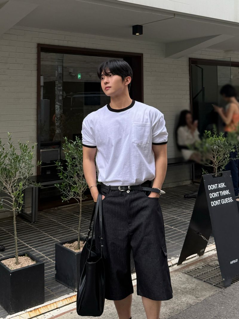 Twos herringbone bermuda pants