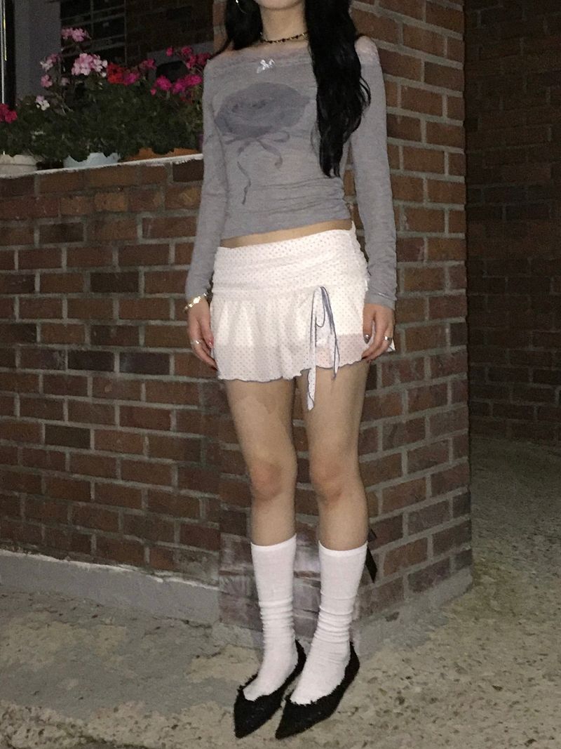 Dot Ribbon Strap Skirt (Ivory)