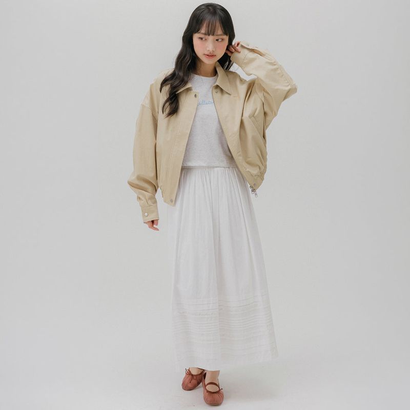 PINTUCK COTTON LONG SKIRT (WHITE)