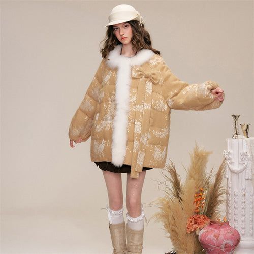 Ribbon Fur Trimming Duck Down Jacket