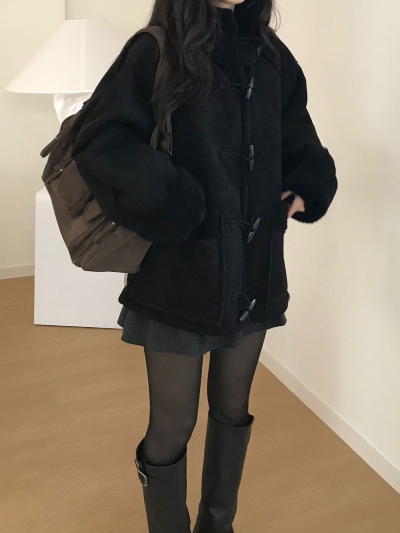 toggle hooded suede coat (one color)