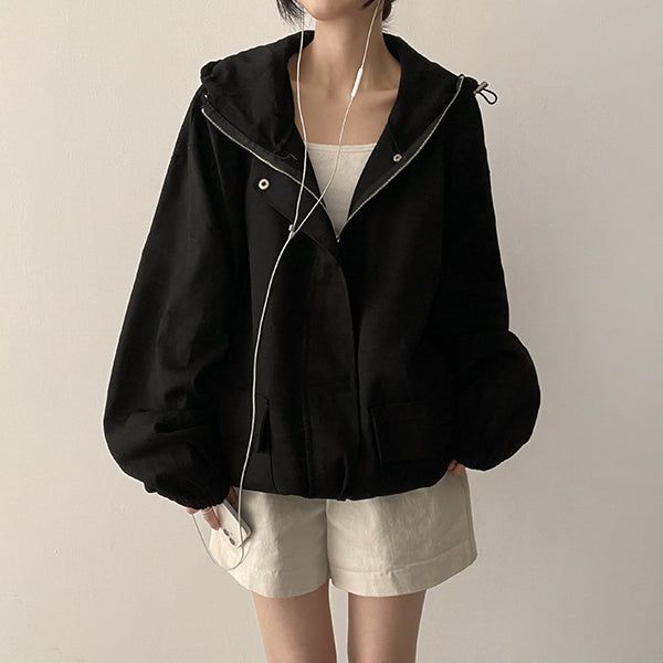 Barlock Oversized Fit Big Hood Zip-Up Bomber Jacket