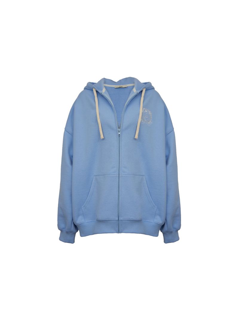 HEAVY WEIGHT OVERFITTED UNIVERSITY LOGO EMBROIDERY HOODIE ZIP UP_ SKY BLUE