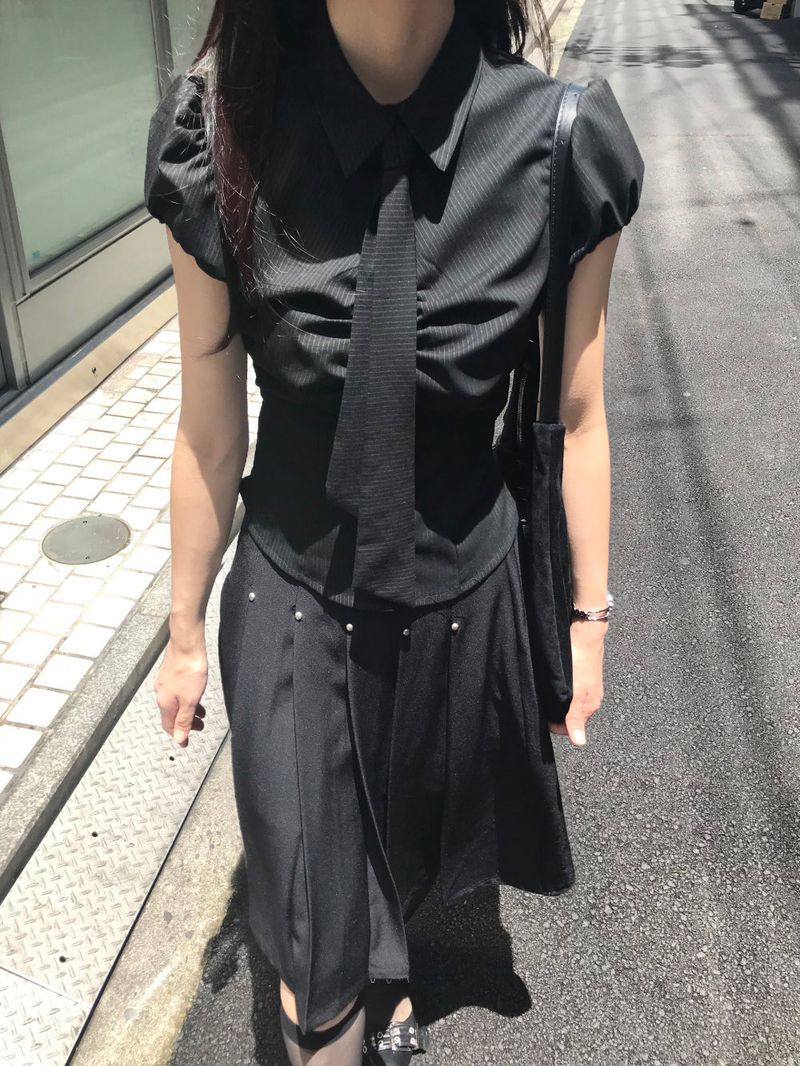 Monday Office Ball Stud Pleated Midi Skirt