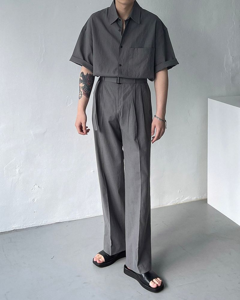 ECT linen belt wide slacks (4 colors)