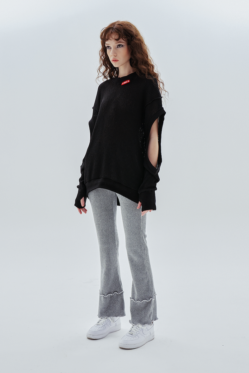 logo hole warmer knit_black