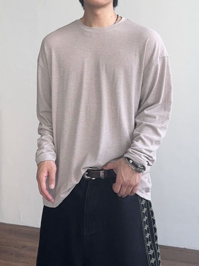GROOM（グルーム）の「リネン ルーズフィット ラウンド ロングスリーブ Tシャツ (5color) (No.966)（トップス）」