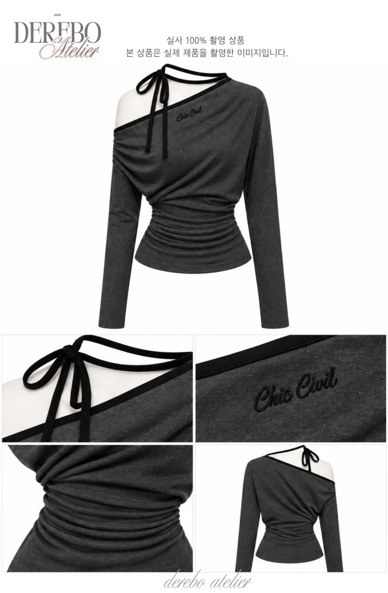 One open-shoulder halter strap long-sleeve tee 