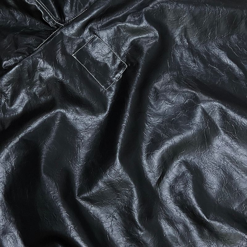 glossy faux leather hood zip-up hoodie_black