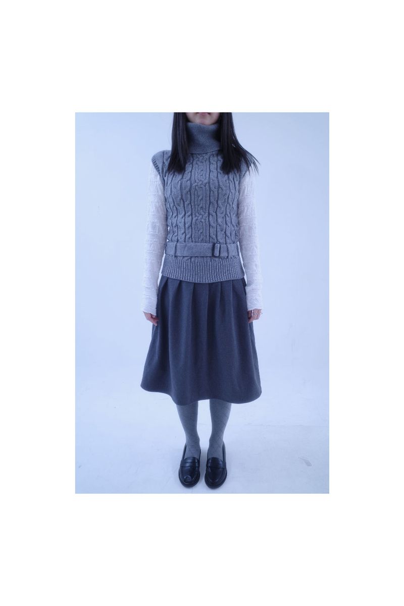 Belted Cable Half Knit Vest (2color)