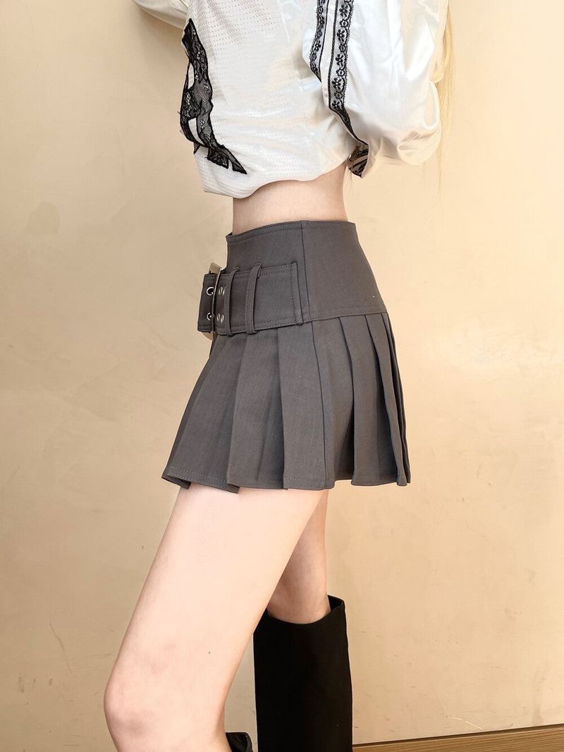 1384. Belt pleats mini sk (3color)