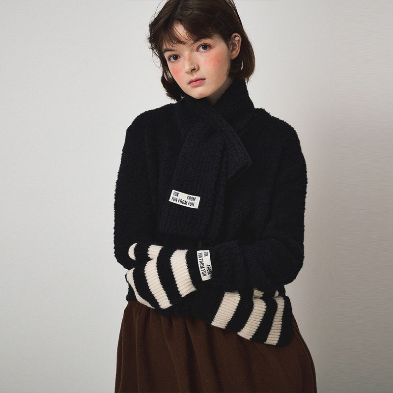 STRIPE MITTENS, BLACK+IVORY