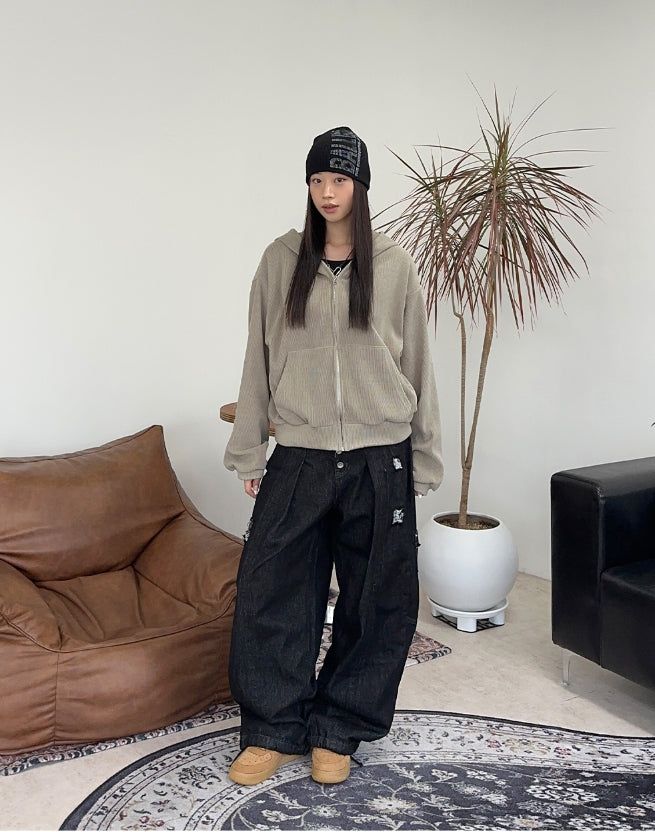 Lube Ribbed Crop Hood Zip-Up