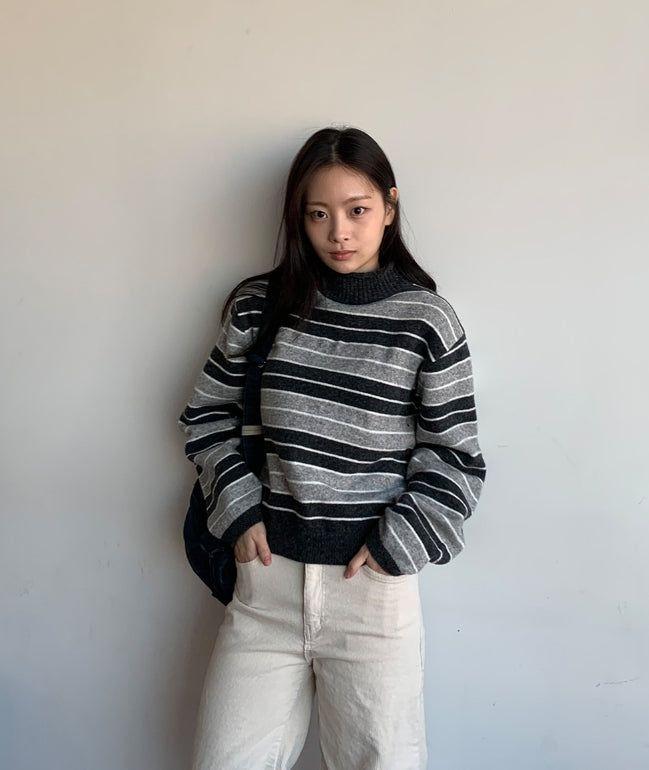 Hermot Half Neck Stripe Wool Knit