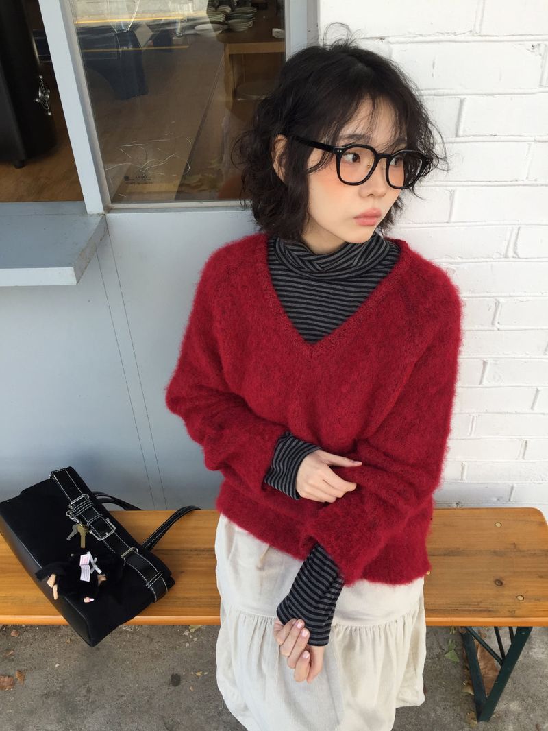 [MD Pick]Wool-Touch Brush V-Neck Knit (4 Colors)