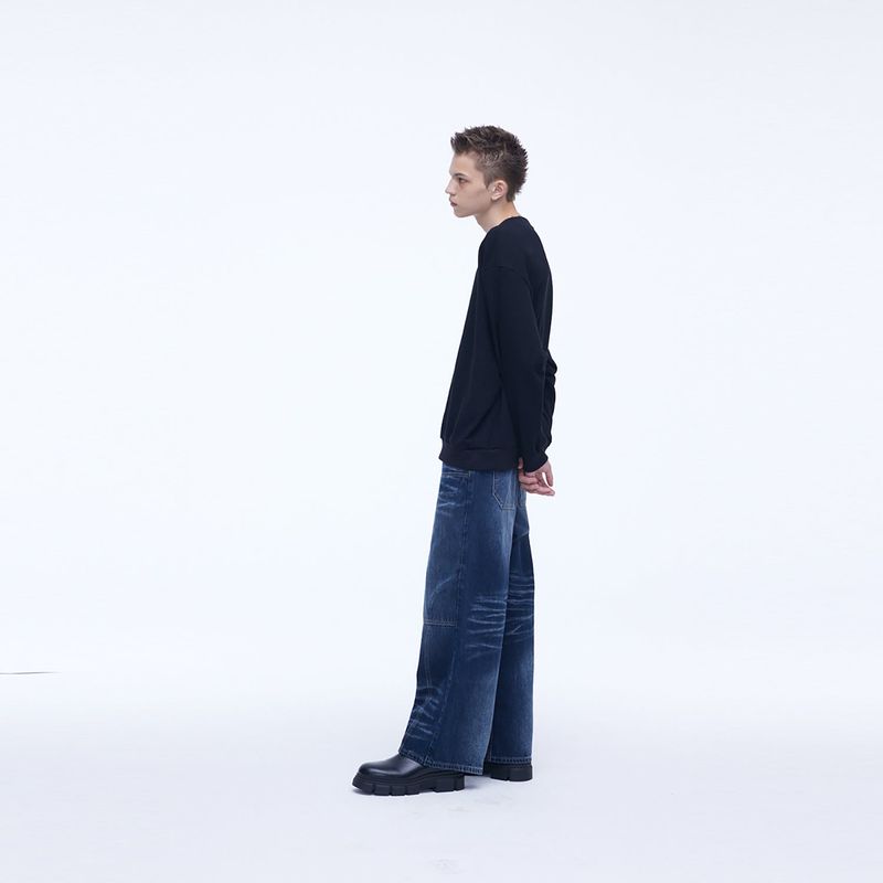 Double Knee Carpenter Wide Denim Pants Blue