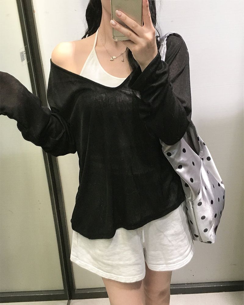 Deep V-neck Summer See-Through Knitwear (4 colors)