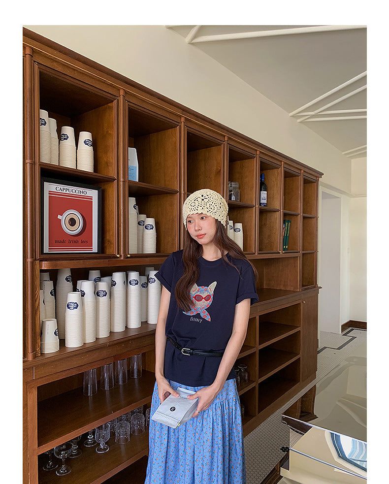 Beaded Glasses Graphic Crew Neck T-Shirt