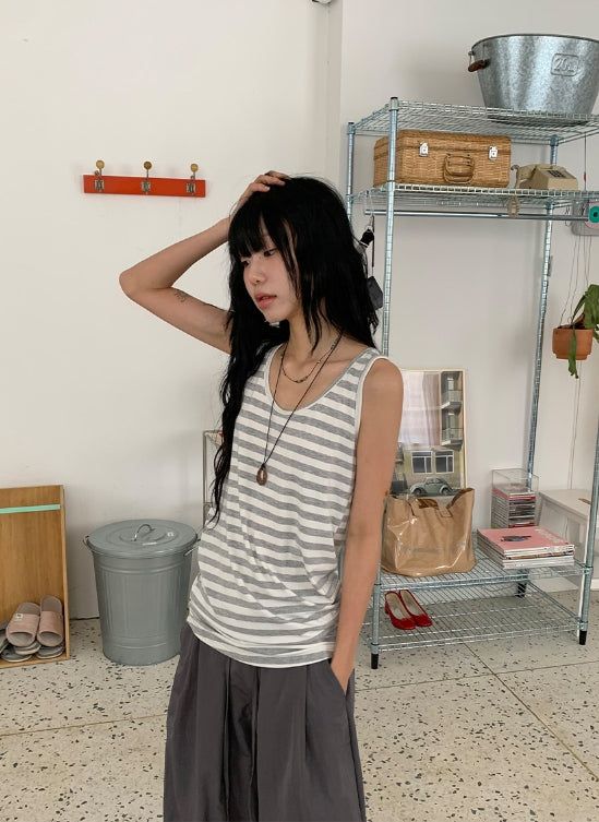 BAON（バオン）の「Casane Round Layered Stripe Long Sleeveless（Tops）」