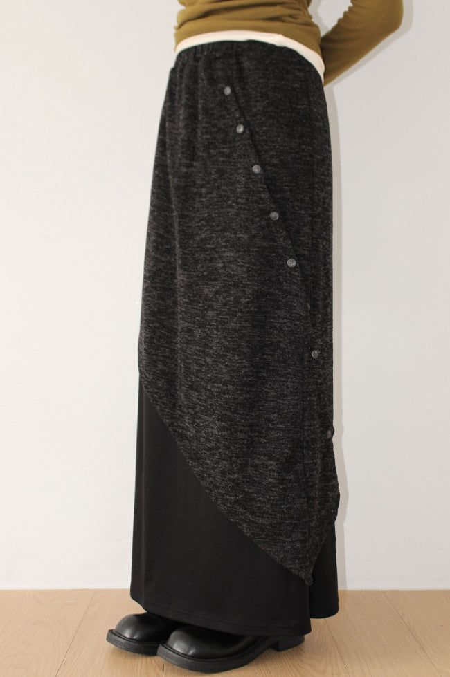 BUTTON LAYERED MAXI SKIRT