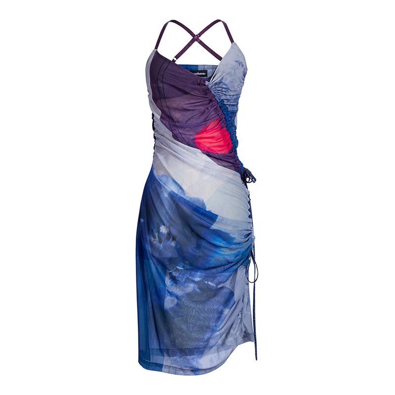 ANOTHERA(アナザーエー)の「UNBALANCED SHIRRING MESH DRESS_Blue(Dresses)」