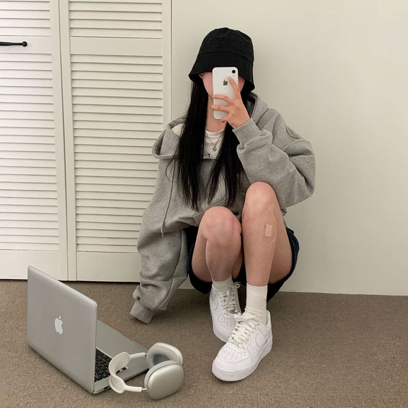 [BELLIDE MADE] Spring version, embroidered two-way cropped zip-up hoodie