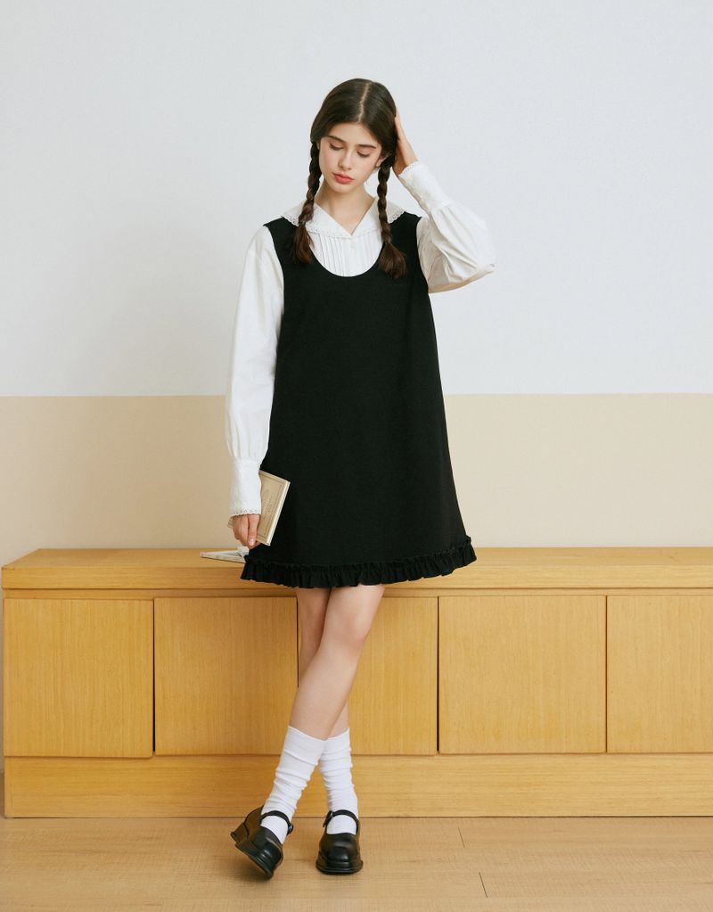 Maylin Back Ribbon Frill Bustier Midi Dress Black