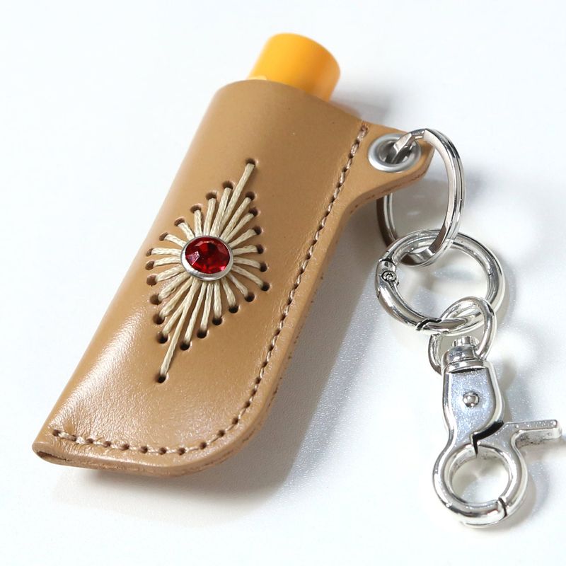 stud & wax thread lighter case keyring beige