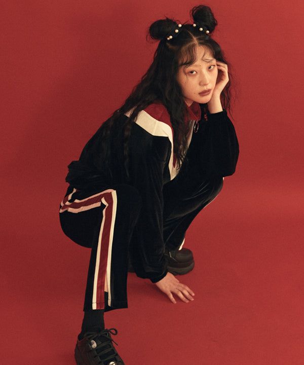 0 3 velvet lining track pants - BLACK
