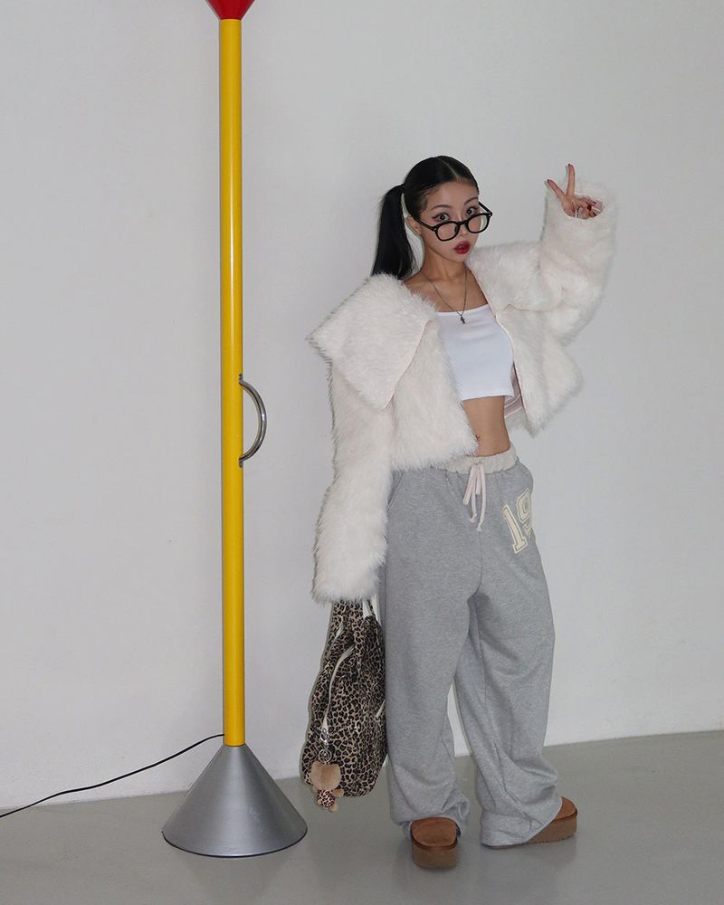 Renew Big Collar Cropped Fur Jacket