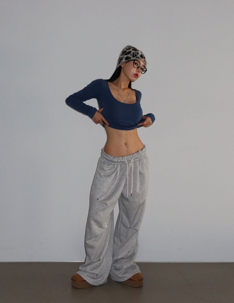 8 color napping pintuck banding wide pants