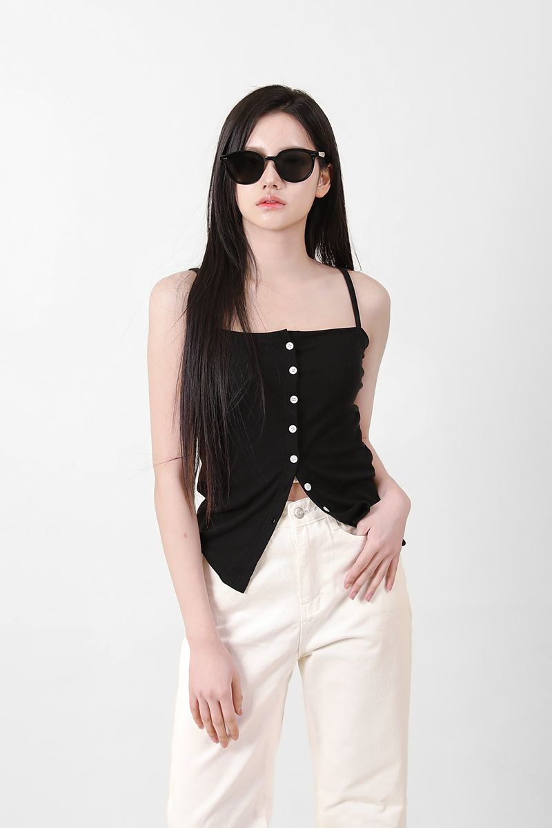 Button Sleeveless Top Black