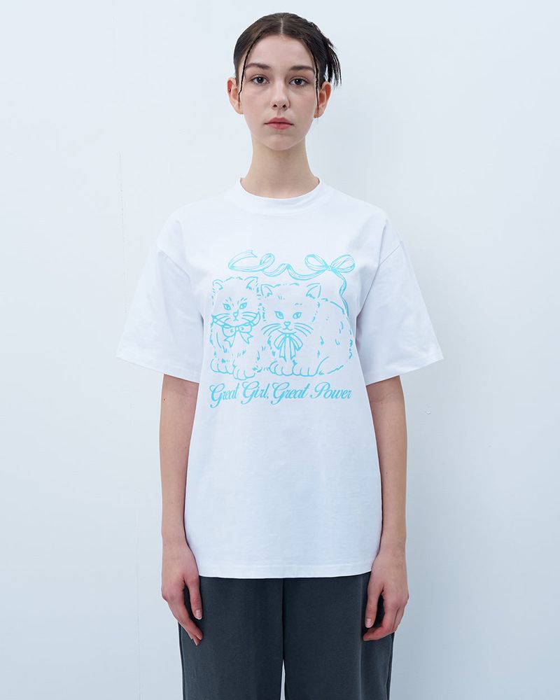 RIBBON CATS TSHIRT-WHITE