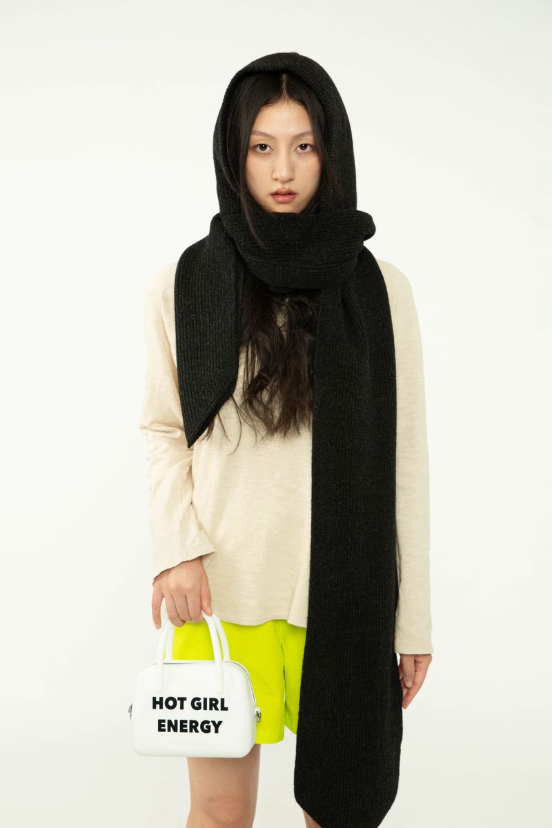 Yak Wool Ribbed Hooded Scarf