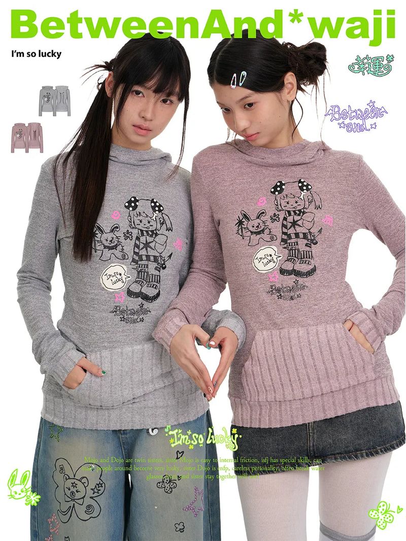 BETWEENAND（ビトゥウィーンアンド）の「BETWEENAND Women’s long-sleeved top in purple rabbit-ear design, with foam printing; soft, skin-friendly, elastic fabric（Tops）」