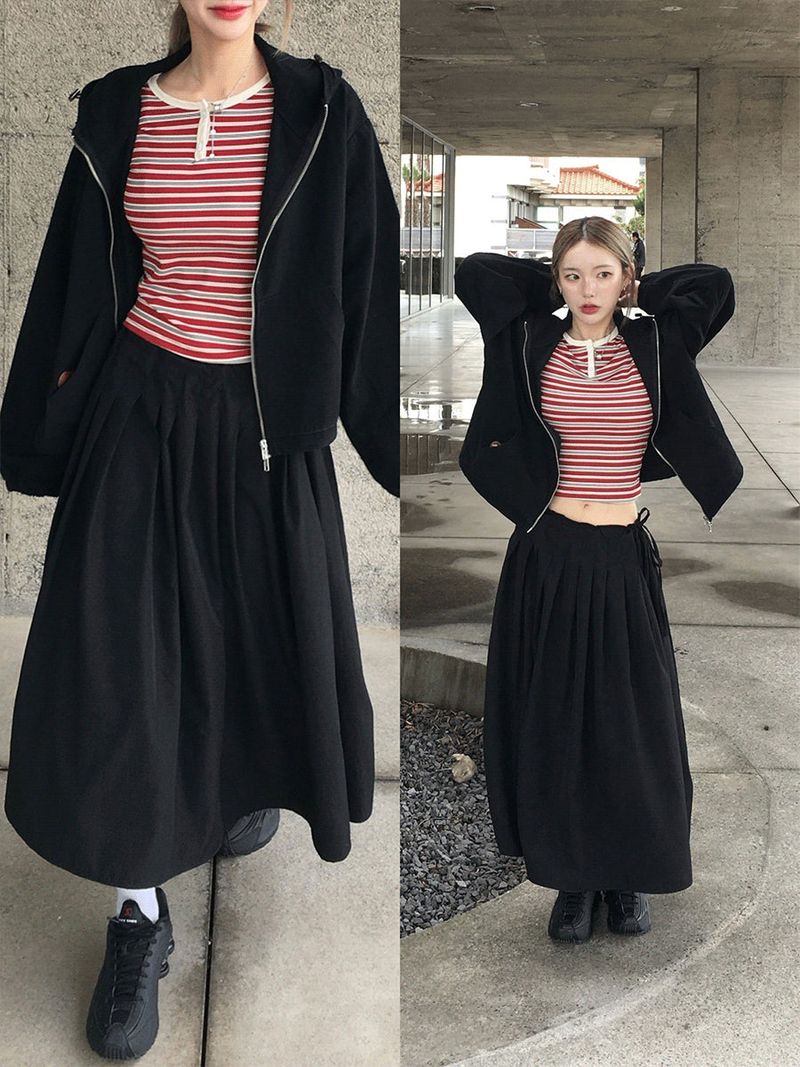 Posyu Pintuck Pleated Long Skirt (2c)