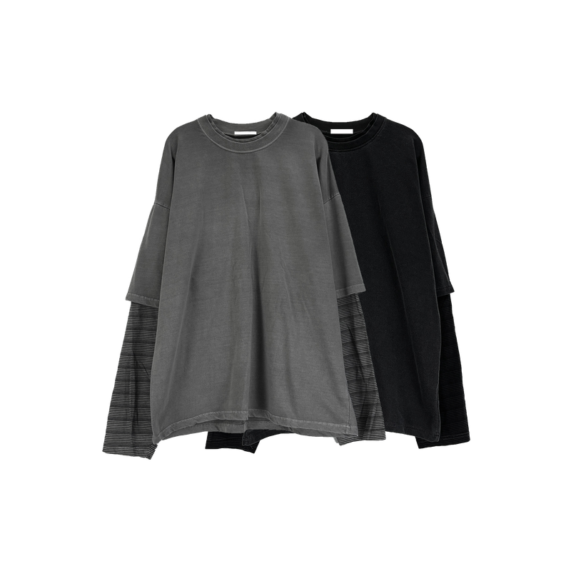 layered pigment stripe long sleeve