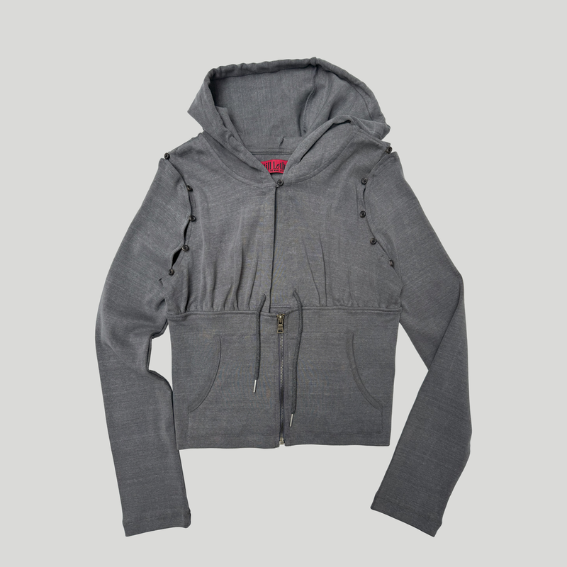 SLEEVE-OFF SHIRRING HOODIE