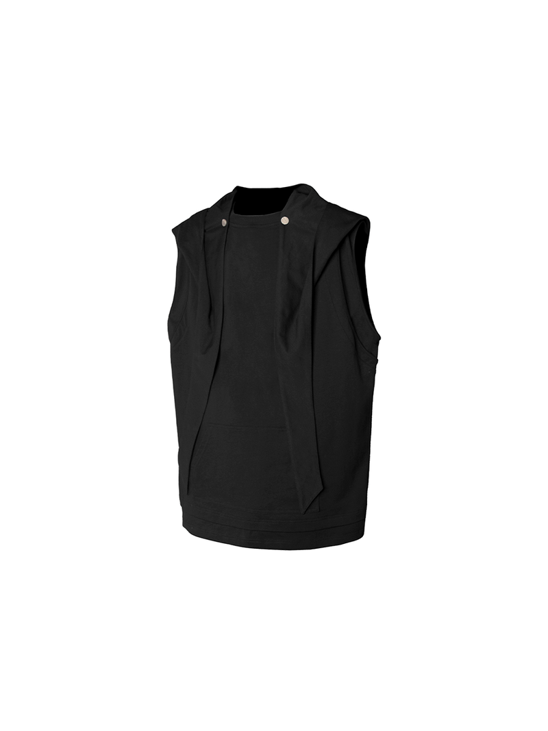 RELABEL Element of Time (Static) Removable Large Hood Structured Patchwork Pocket Vest with Small Cuffs