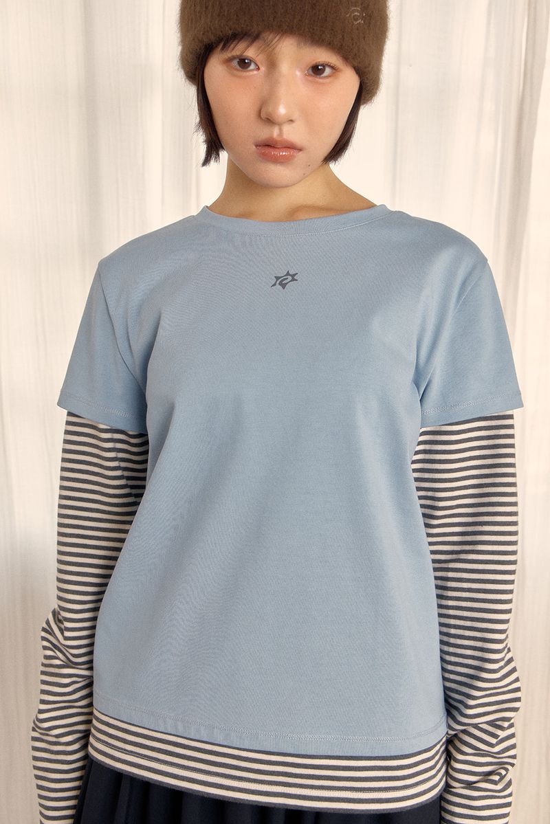 LOGO LAYERED STRIPE TEE (SKY BLUE)