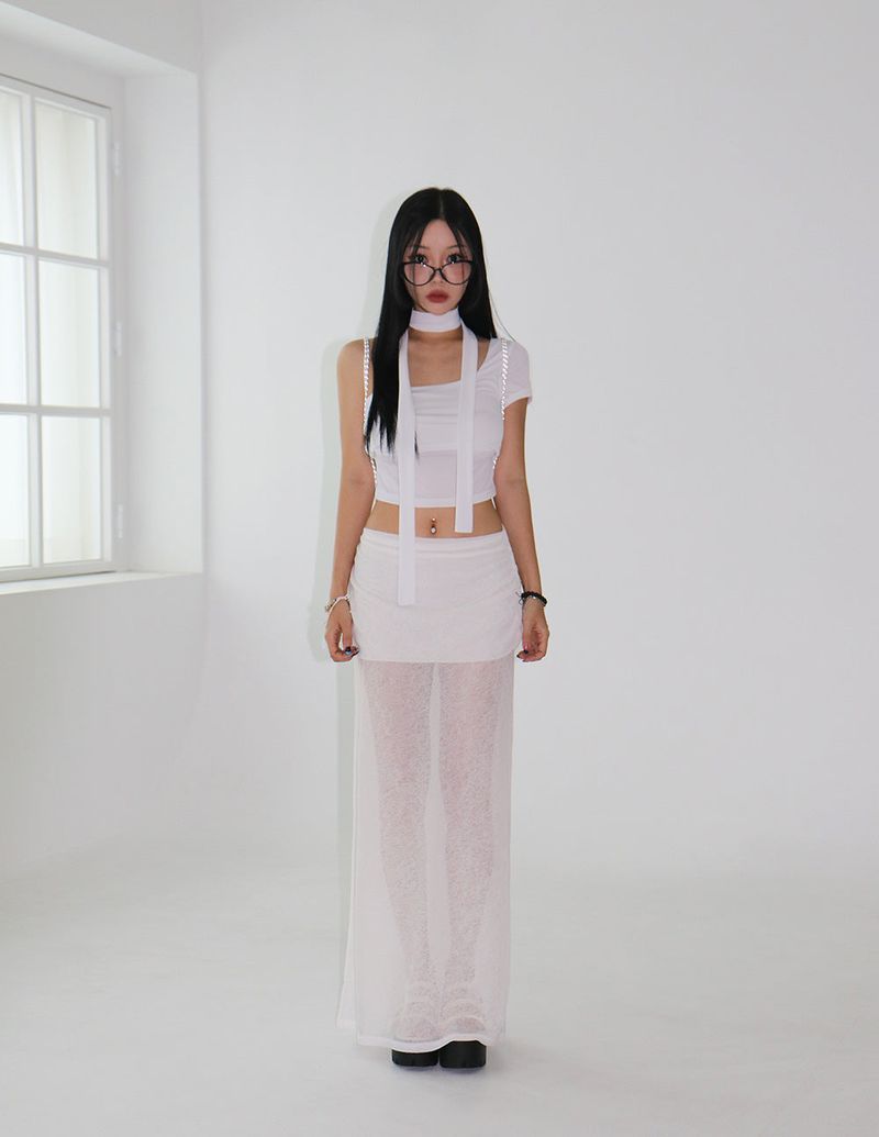 see-through layered maxi long skirt