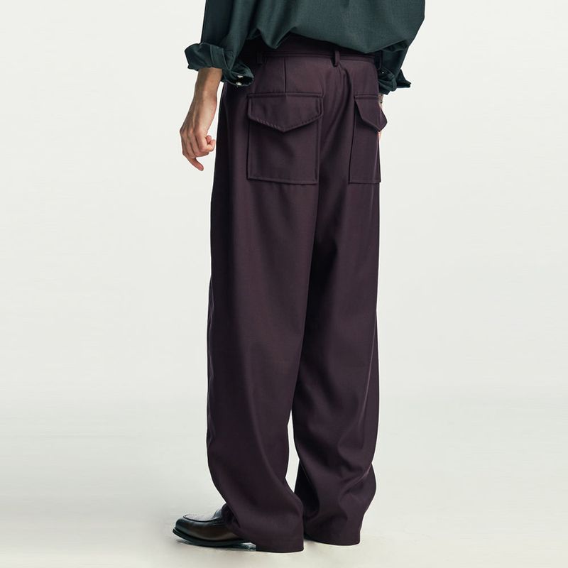 belted pin wide slacks purple