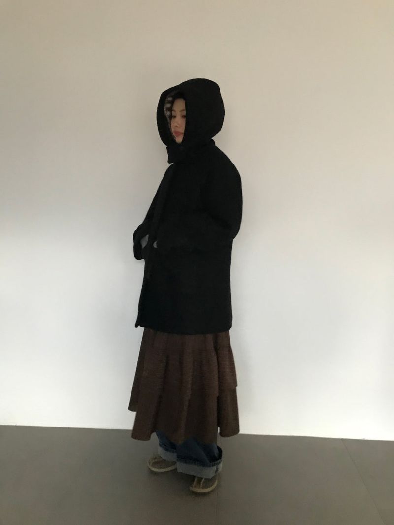 [MD Pick]Fine wool hooded half coat (2color)