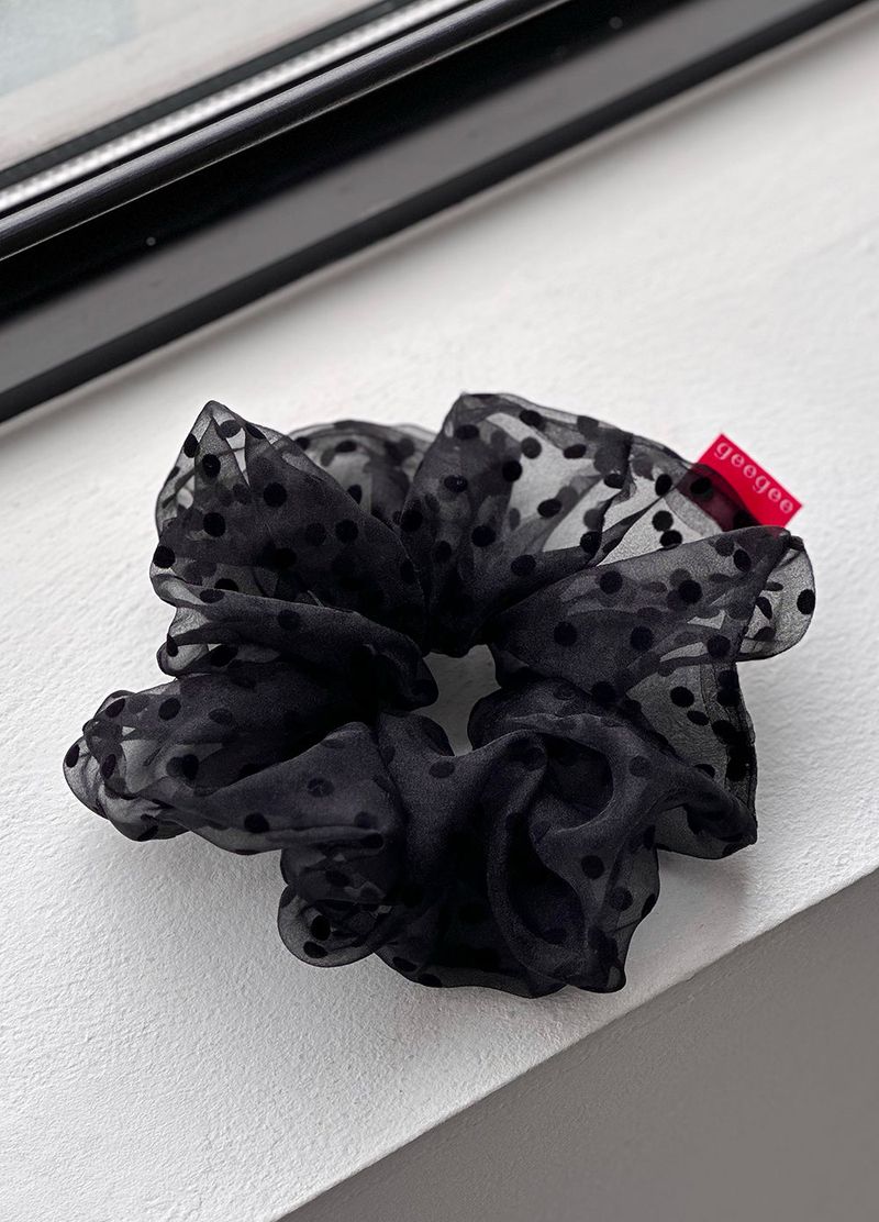 dot organdy hair scrunchie - black