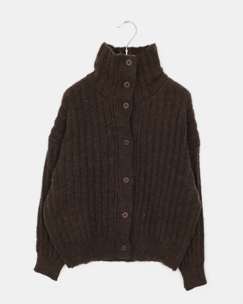 Luon Wool High-Neck Loose Cardigan