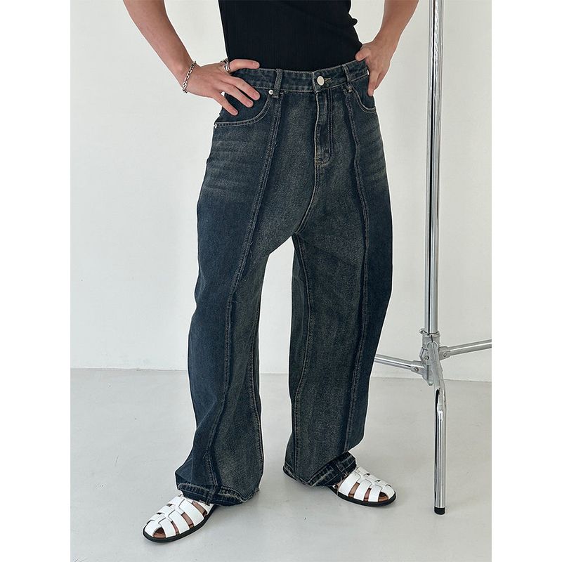 [UNISEX] Cut off line wide denim pants (2color)